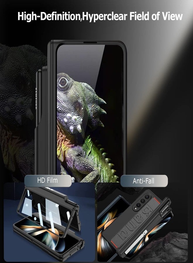 NINKI for Samsung Galaxy Z Fold 4 Case with Screen Protector,S Pen Holder & Strap & Stand & Hinge Protection Full Body Military Grade Shockproof Cover Case for Samsung Galaxy Fold 4 Carbon Fiber - Image 4